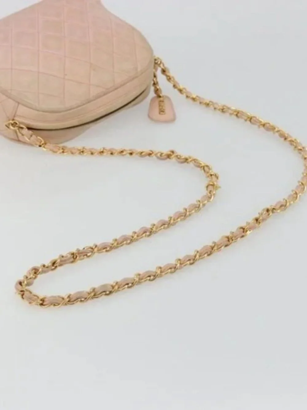 CHANEL Chain Shoulder Bag Lamb Skin Beige Gold CC Auth 184126